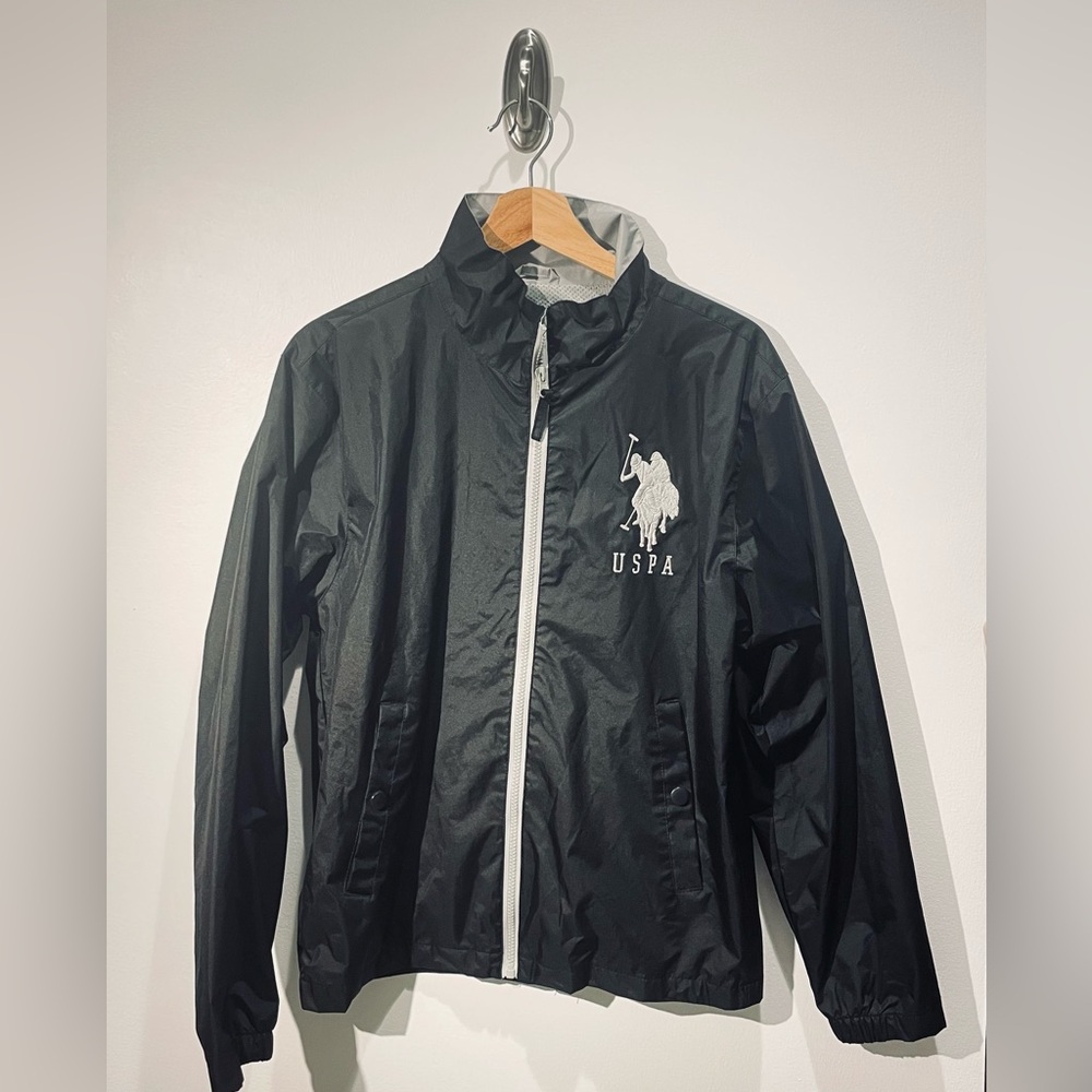 BARELY WORN: Size Small, Black U.S. Polo Assn Windbreaker- Oversized Logo